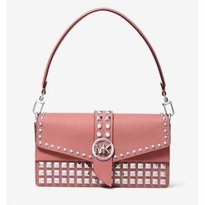 Michael Kors Greenwich Medium Studded Saffiano Leather Shoulder Bag Rose